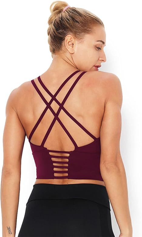 Redqenting Longline Sports Bra for Women with Removable Padded,Sexy Criss Cross Back Strappy Yoga Br | Amazon (US)