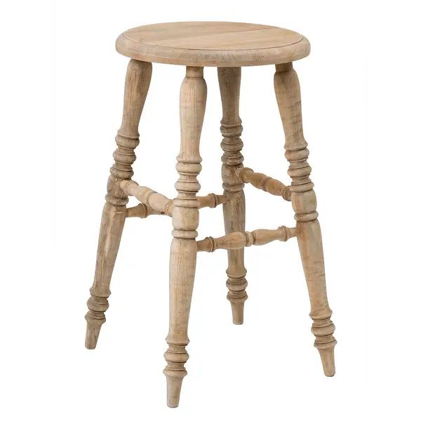 Distressed Mindi Wood Stool with Turned Legs - Tan | Bed Bath & Beyond