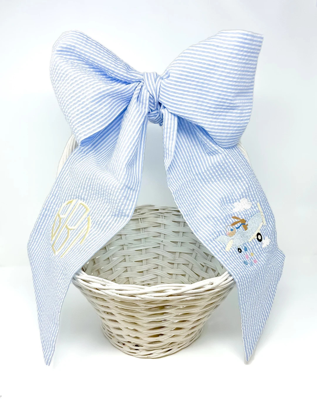 Seersucker Easter Sash, Monogrammed Easter Basket Bow, Seersucker Easter Basket Sash Monogram, Ba... | Etsy (US)
