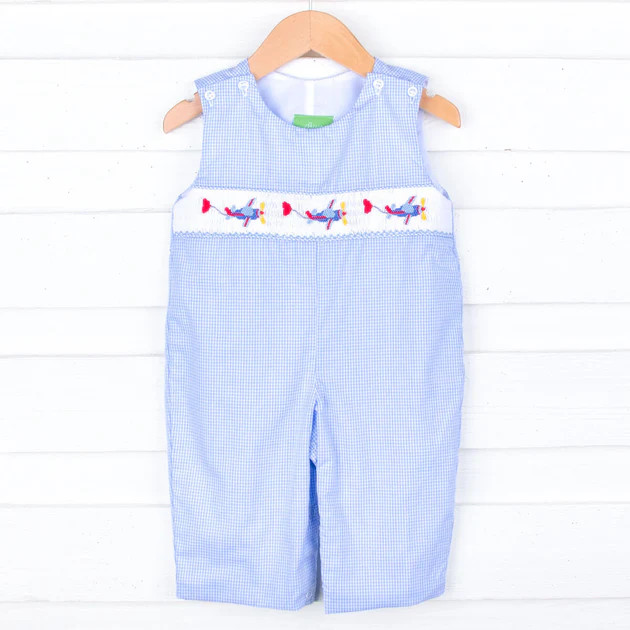 Airplane Heart Smocked Blue Longall | Classic Whimsy