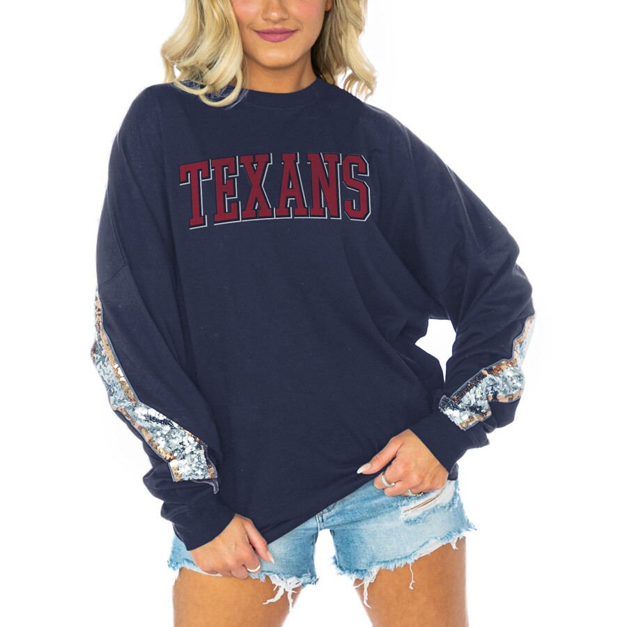 Houston Texans Gameday Couture Women's Glitz Sequin Long Sleeve T-Shirt - Navy | Fanatics