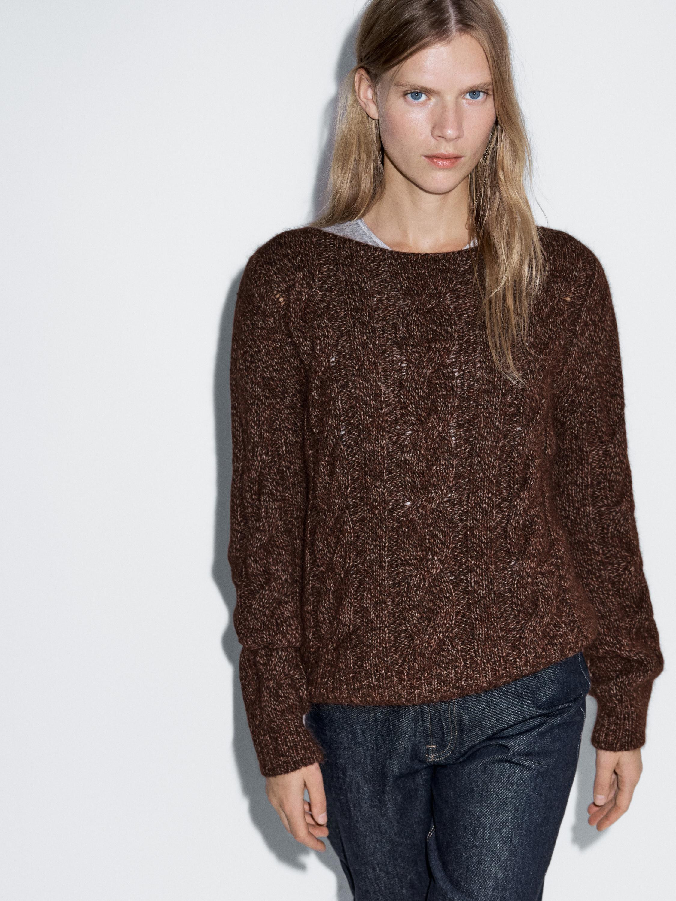 Cable-knit sweater with boat neck | Massimo Dutti US