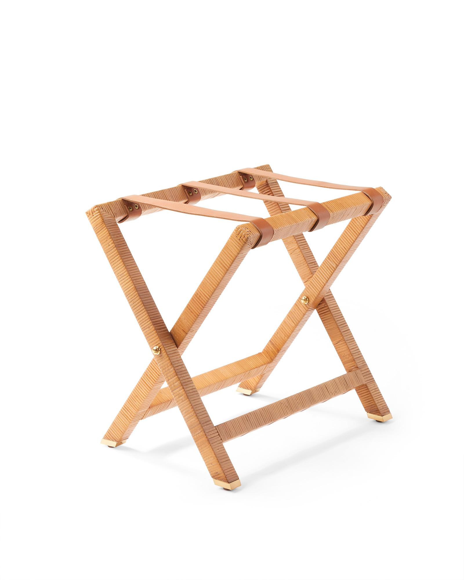 Serena & Lily Rattan Luggage Rack with Italian Leather Straps | Serena and Lily
