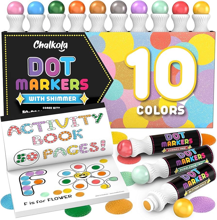 Chalkola Kids Washable Dot Markers 10 Shimmer Colors | Water-Based Non Toxic Paint Daubers for To... | Amazon (US)