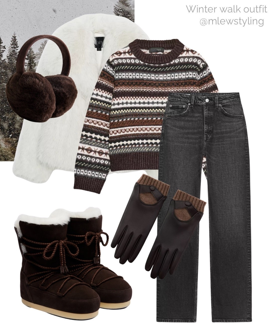 What to wear for a winter walk ⛄️

Tags: winter outfit, cozy holiday sweater, new in Zara grey jeans, chocolate brown moon boots, leather gloves, espresso brown earmuffs, cold-weather look

#LTKHoliday #LTKootd #LTKSeasonal