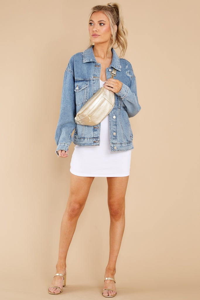 Good Spirits Medium Wash Distressed Denim Jacket | Red Dress 