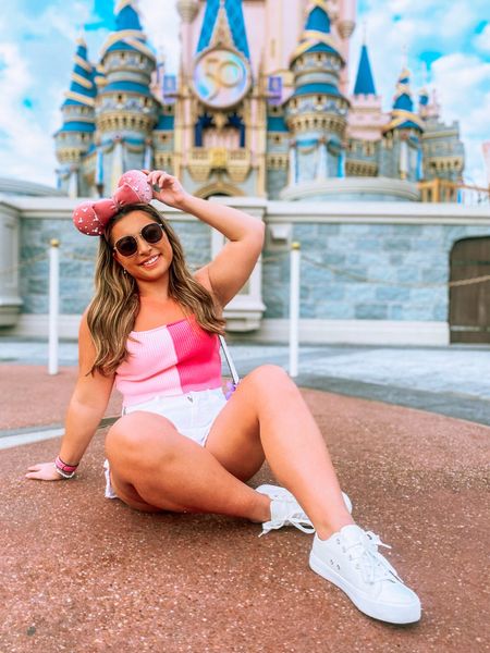 Walt Disney world outfit:
- two toned pink sweater crop top tank
- high rise white denim shorts
- faux leather white sneakers ( under$25 and my fav bc you can whipe them right off)
- velvet pearl Minnie ears 

#LTKunder50 #LTKtravel #LTKfit
