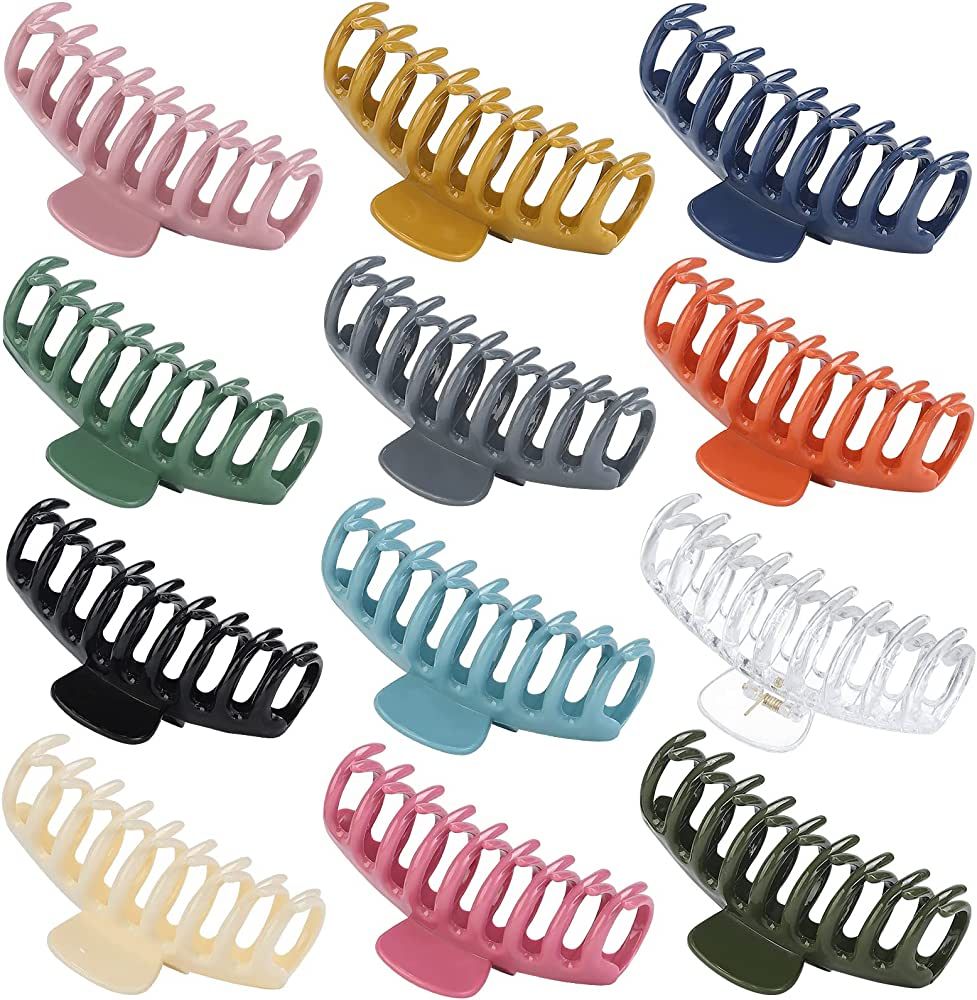 12 Pack Hair Claw Clips 4.3 Inch Large Stylish Hair Clips Barrettes with 12 Colors Hair Claw Clip... | Amazon (US)