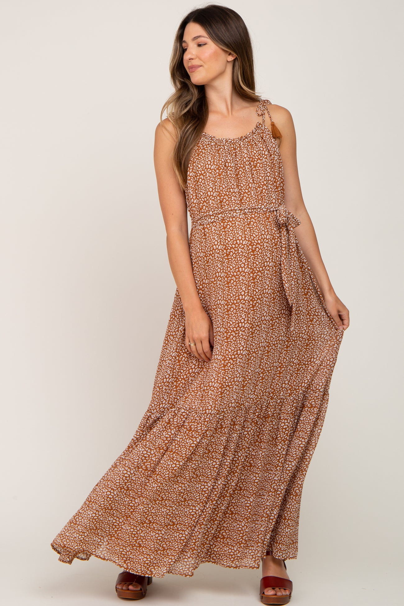 Mocha Animal Print Chiffon Maternity Maxi Dress | PinkBlush Maternity