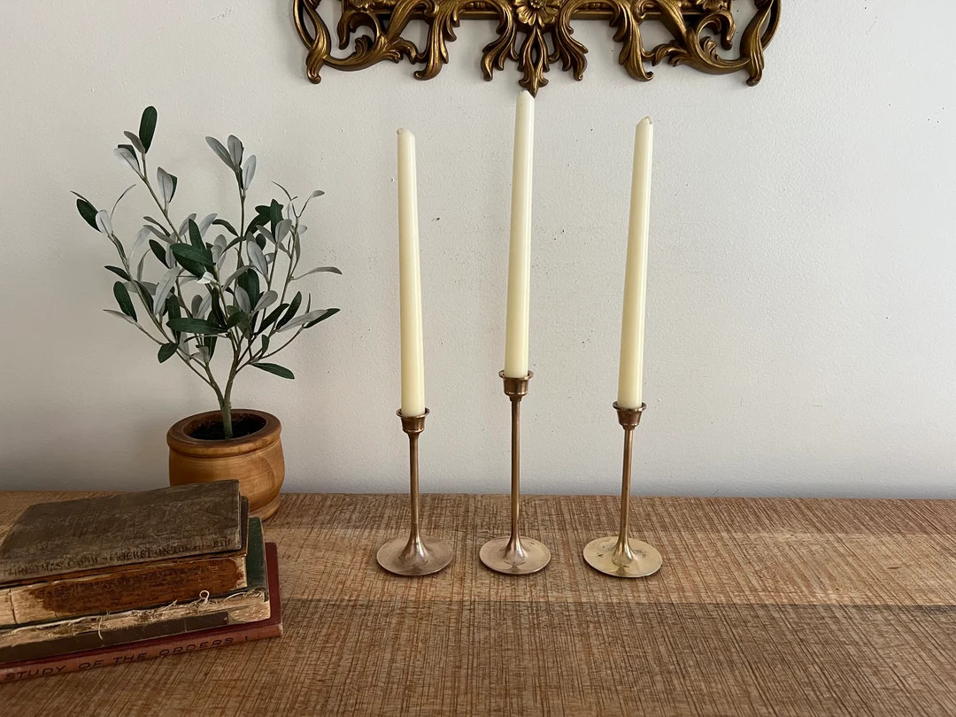 Vintage Brass Tulip Candlesticks set of 3 | Etsy (US)