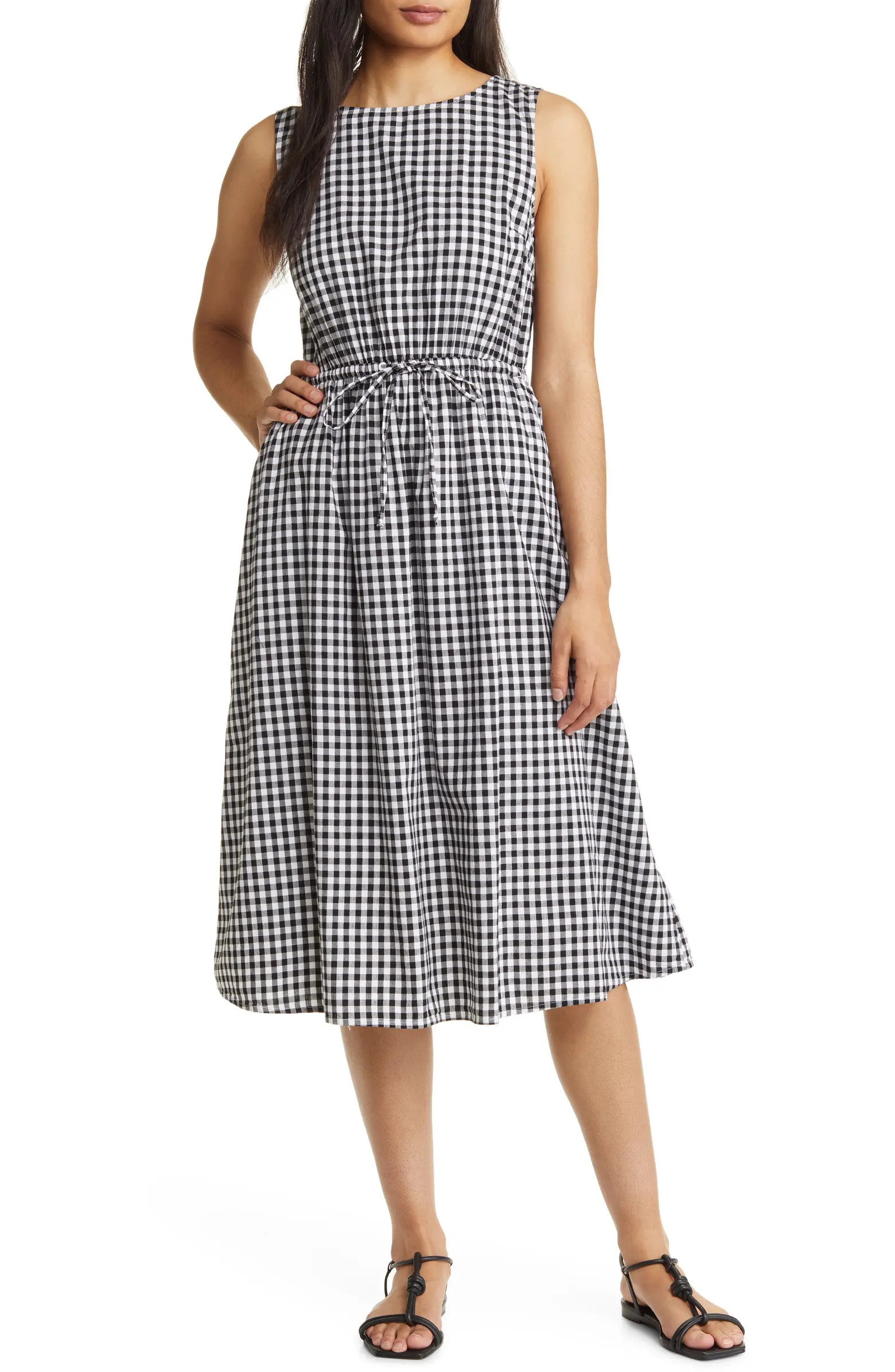 Gingham Cutout Back Midi Dress | Nordstrom