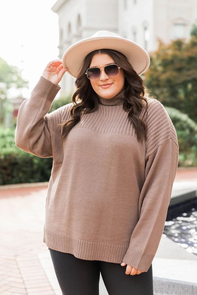Good for You Brown Ribbed Turtleneck Sweater | The Pink Lily Boutique