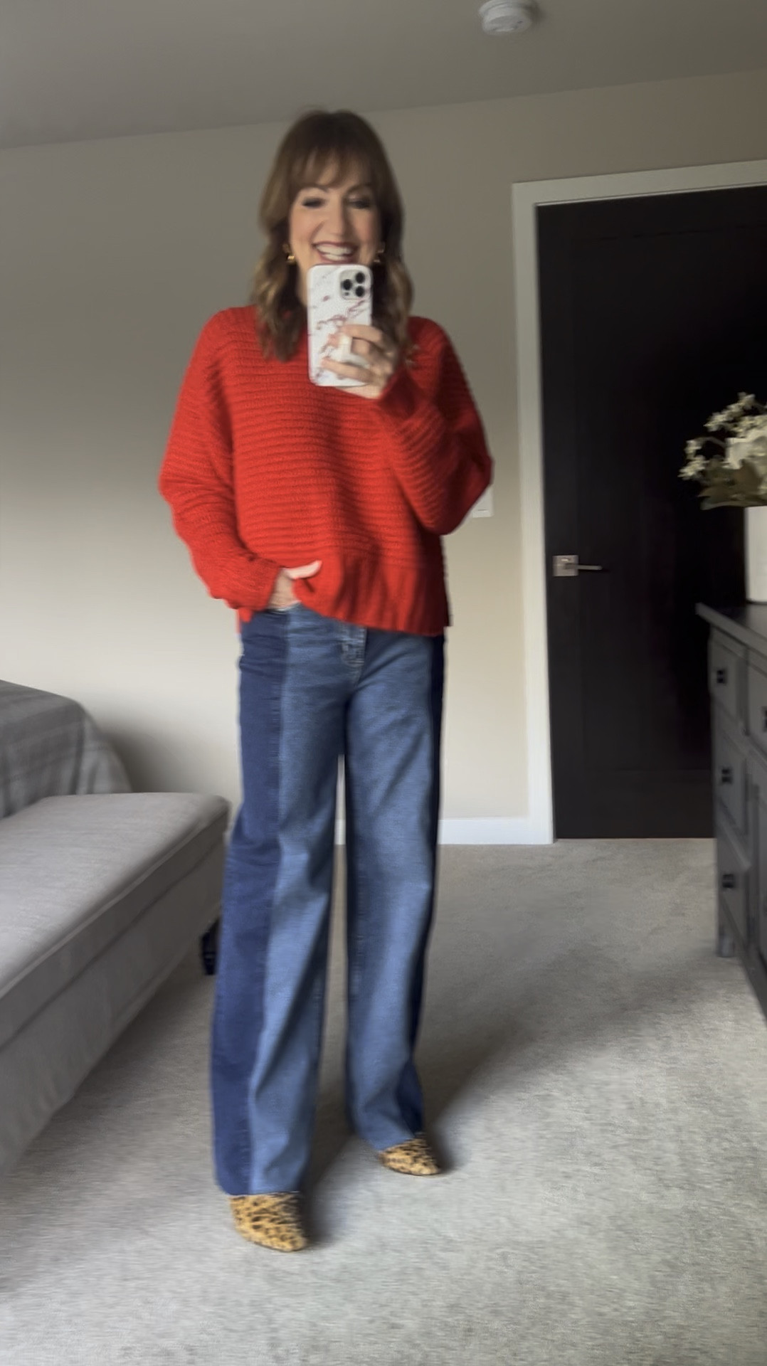 Casual outfit with two toned jeans, red sweater and leopard booties! Jeans and booties are on major sale for Black Friday!

Pistola, red sweater, holiday sweater, two toned jeans, Rails, Black Friday sale, leopard booties, Steve Madden, Shopbop, 

#LTKHoliday #LTKCyberWeek #LTKSaleAlert