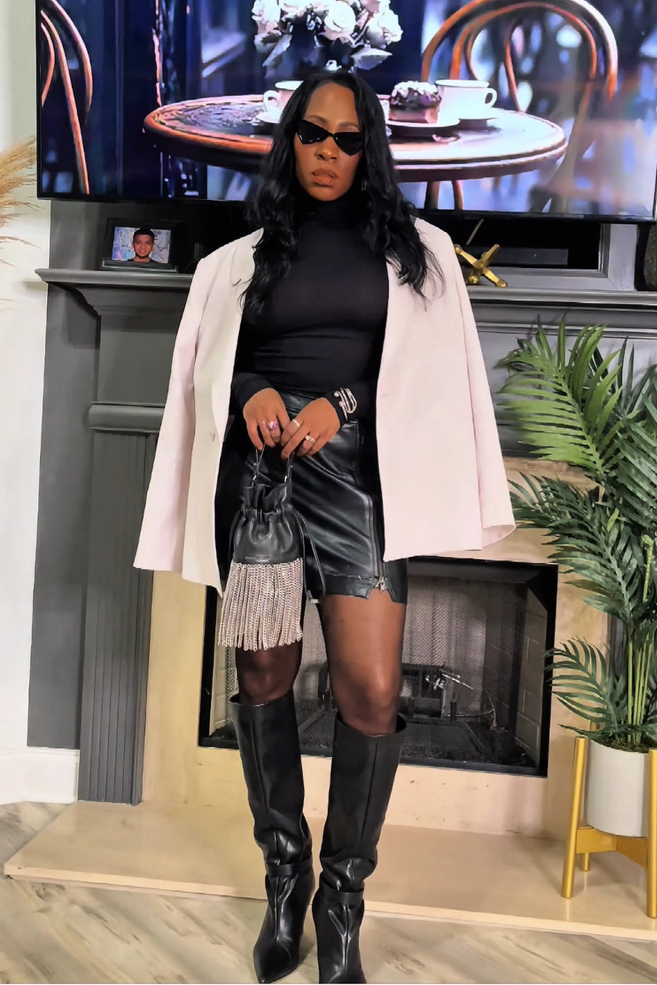 Mini leather skirt with black turtle neck, a classic style paired with a lavender oversized blazer. 

#LTKOver40 #LTKParties #LTKSeasonal