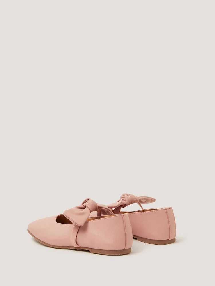 Monsoon Pink Bow Strap Leather Ballet Flats Shoes | Next US