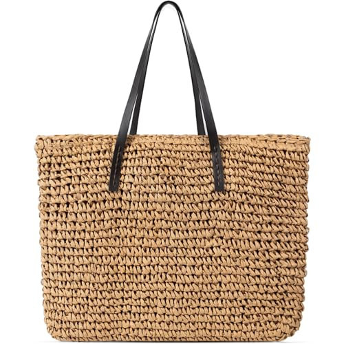 Straw Beach Bags for Women - Women Beach Handmade Woven Tote Bag, Summer Mesh Hollow Shoulder Bag for Holiday | Amazon (US)