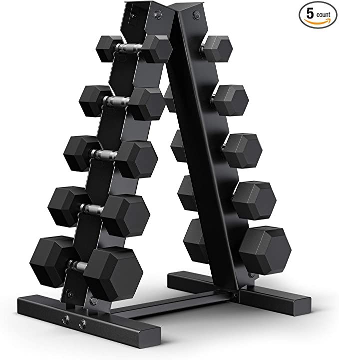 Amazon.com : Epic Fitness 150-Pound Premium Hex Dumbbell Set with Heavy Duty A-Frame Rack : Sport... | Amazon (US)