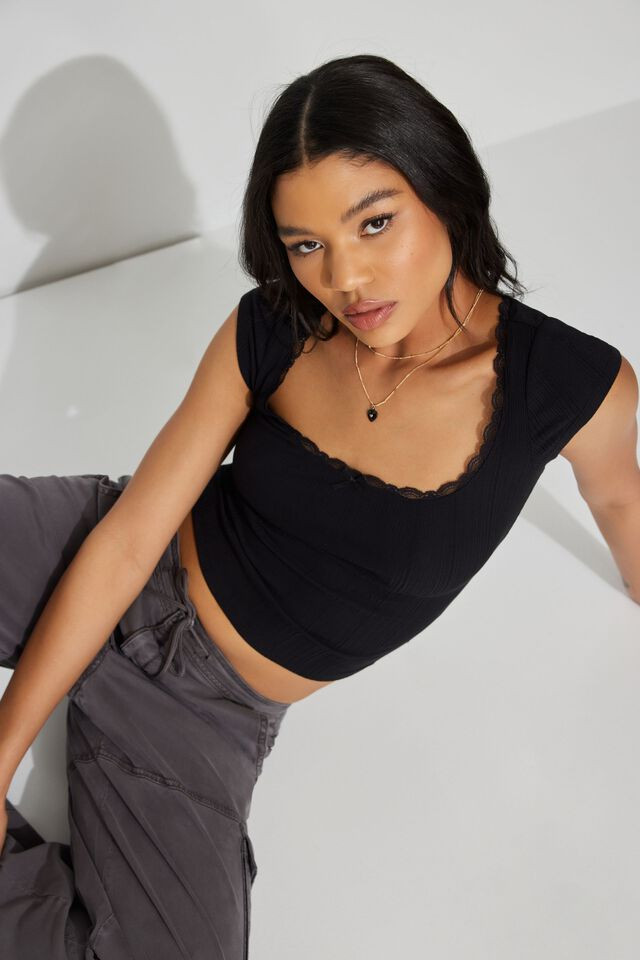 Scoop Neck Lace Trim Rib Tee | Garage Clothing