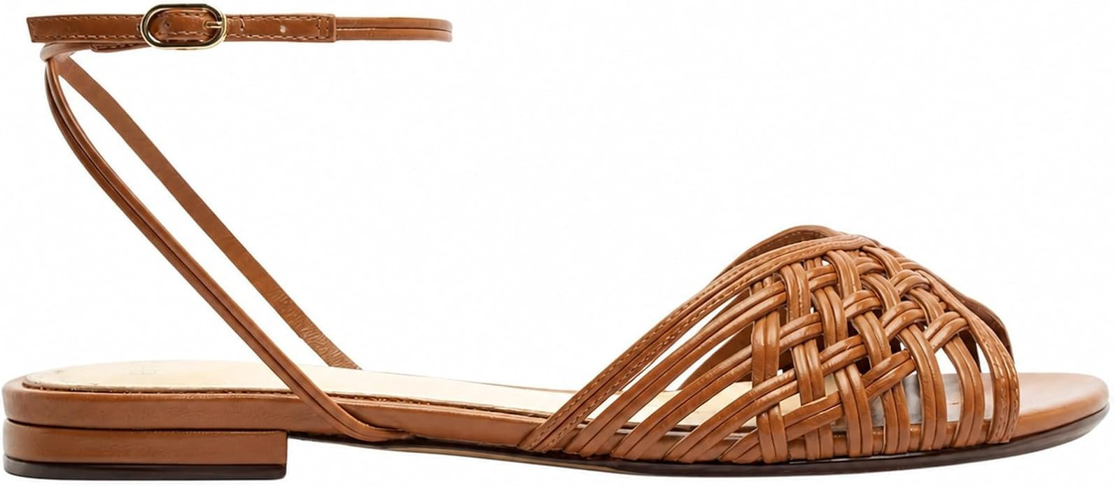 Women's Woven Flat Sandals Strappy Fisherman Sandals Round Open Toe Flats Cutout Ankle Buckle Sum... | Amazon (US)