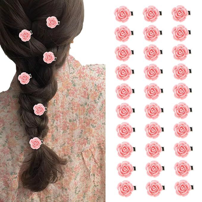 YISSION 30Pcs Mini Pink Rose Flower Hair Clips Cute Hair Pins Small Hair Barrettes Decorative Hai... | Amazon (US)