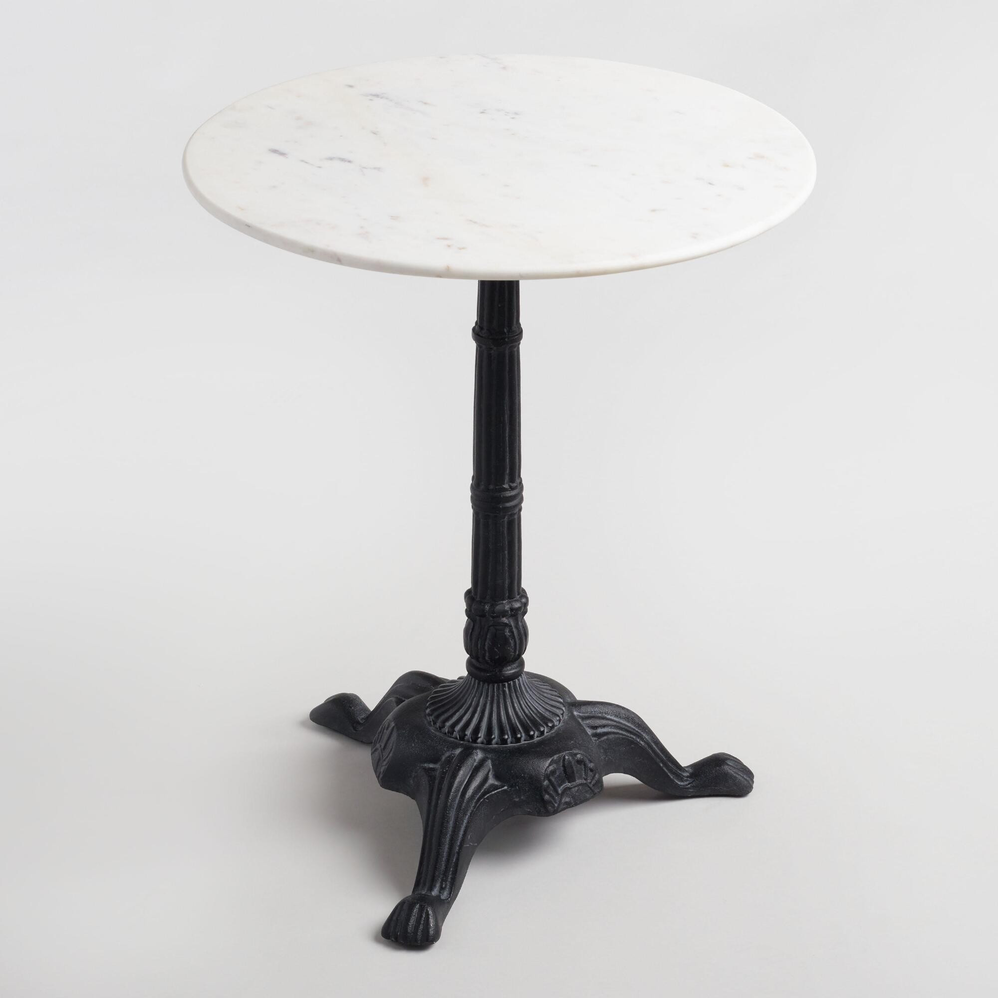 Round White Marble and Black Metal Bistro Accent Table | World Market