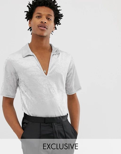 Reclaimed Vintage Inspired short sleeve velvet overhead shirt | ASOS US