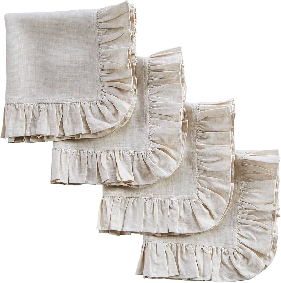Solino Home Linen Ruffle Napkins 20 x 20 Inch – 100% Pure Linen Light Natural Cloth Napkins Set... | Amazon (US)