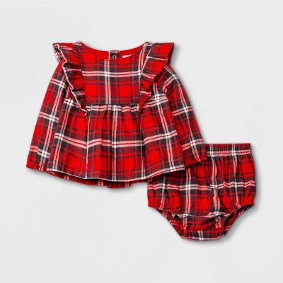 Baby Girls' Flannel Plaid Top & Bottom Set - Cat & Jack™ Red | Target