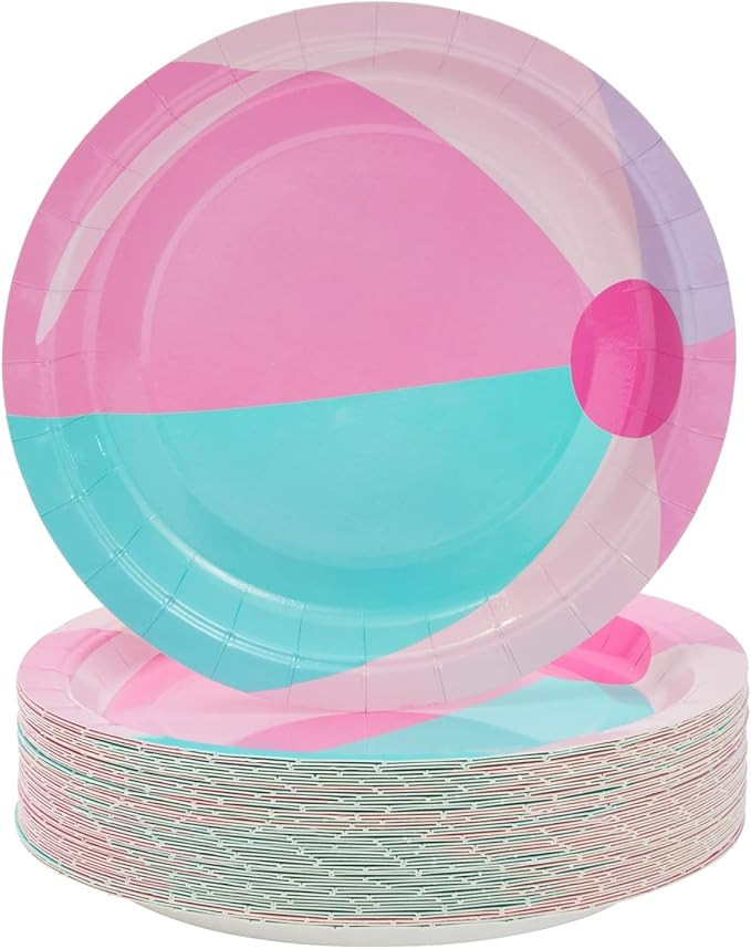 BLUE PANDA 48 Pack Pink Beach Paper Plates for Cake, Dessert, Summer Pool Party Supplies (7 Inche... | Amazon (US)