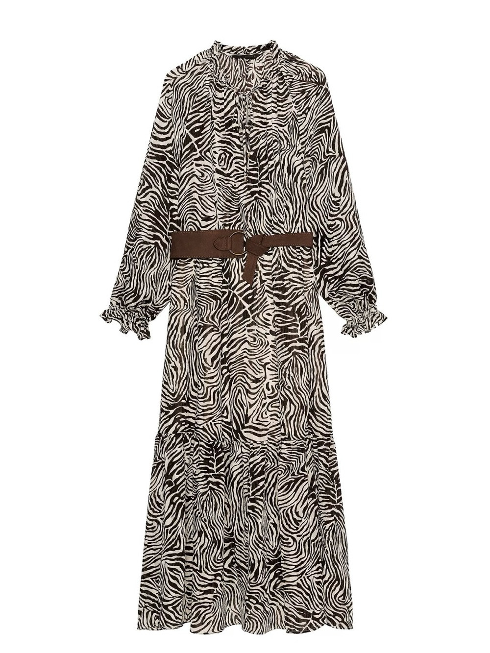 Zara Black and White Zebra Print Maxi Dress with Brown Belt | Poshmark