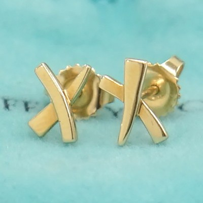 Tiffany & Co. Kiss Cross X Stud Earrings 18K Yellow Gold  Picasso Auth w/Bag #90 | eBay UK
