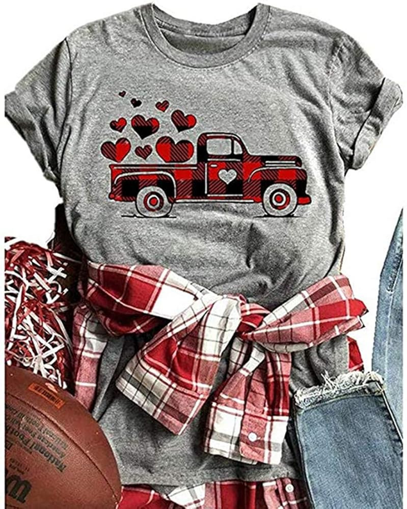 Valentine's Day Shirts Women Funny Buffalo Plaid Leopard Love Heart Printed T-Shirts Short Sleeve... | Amazon (US)