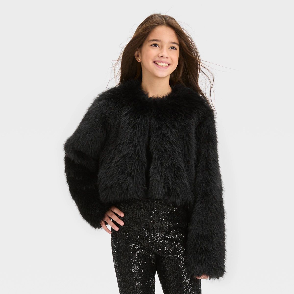 Girls' Faux Fur Cropped Jacket - art class™ | Target