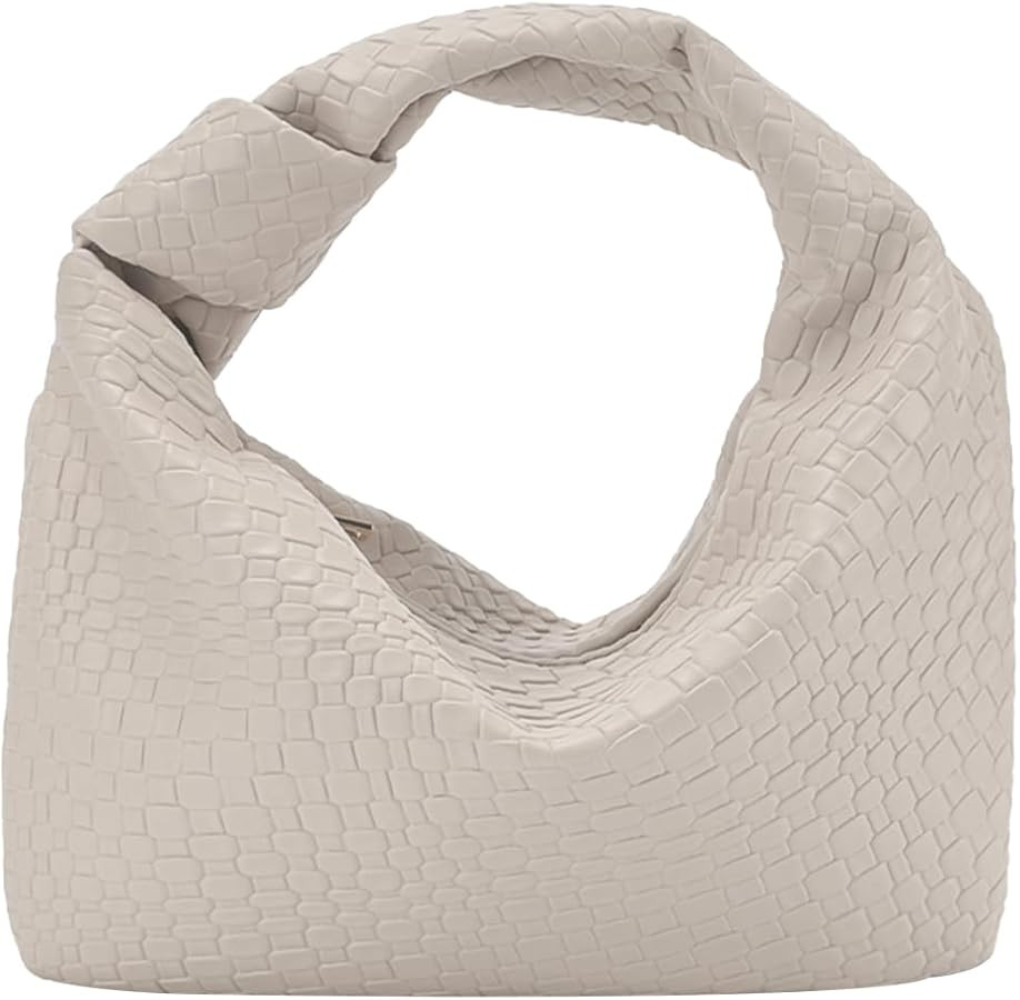 Women’s Woven Hobo Bag Faux Leather Zipper Handbag, Knot Strap Ruched Clutch Purse for Party We... | Amazon (US)