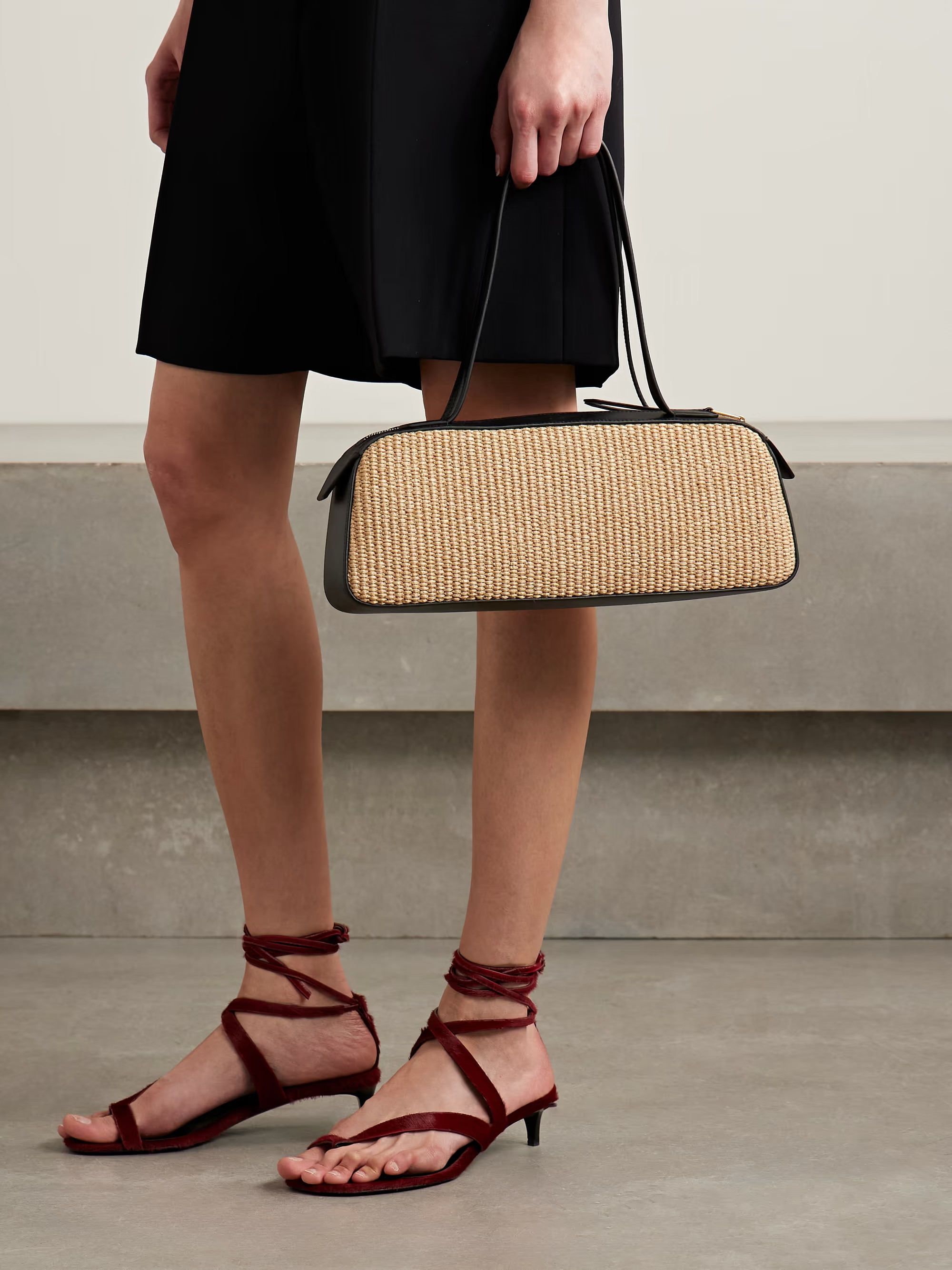 Simona leather-trimmed raffia shoulder bag | NET-A-PORTER (US)