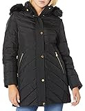 Anne Klein Women's Down Coat with Faux Fur Trimmed Hood, Black, Medium | Amazon (US)