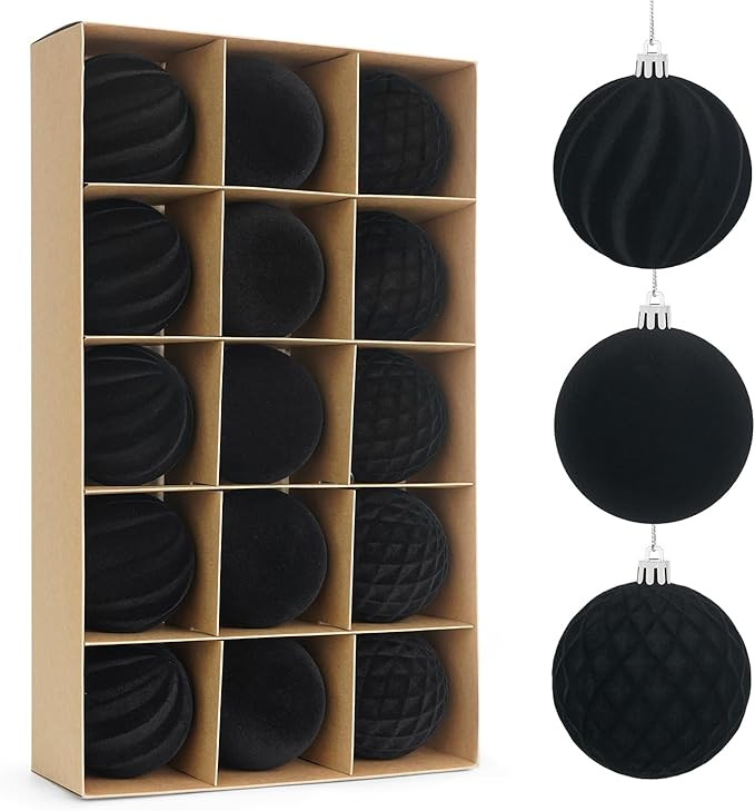 Artmag 15 Pcs Velvet Christmas Balls Hanging Ornaments Set, Shatterproof Plastic Flocked Christma... | Amazon (CA)