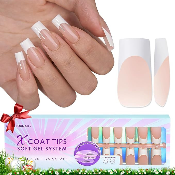 BTArtboxnails Soft Gel Nail Tips - 150pcs Long Square French Tip Press on Nails Nude Acrylic Nail... | Amazon (US)
