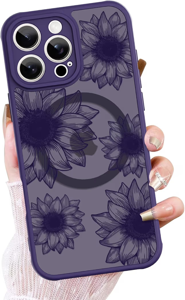 OOK Purple Case Design for iPhone 16 Pro Max Case [Compatible with MagSafe], Cute Sunflower Flora... | Amazon (US)