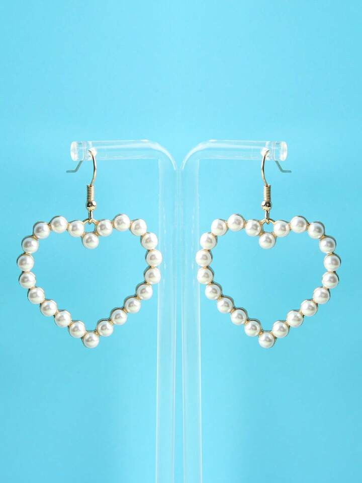 1pair Heart & Pearl Design Simple Dangle Earrings, Hollow Out, Soft & Vintage, Couple, Best Frien... | SHEIN