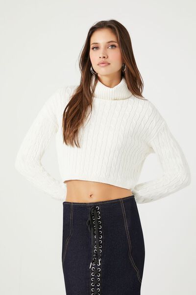 Cable Knit Turtleneck Cropped Sweater | Forever 21 (US)