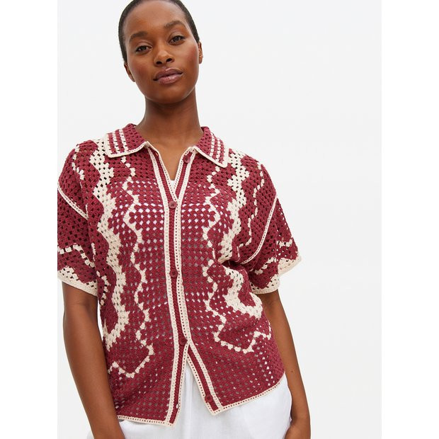 Red Patchwork Crochet Shirt S | Tu Clothing