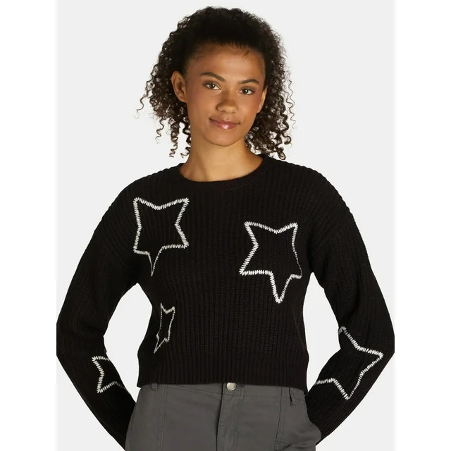 No Boundaries Whipstitch Sweater, Women's and Women’s Plus | Walmart (US)