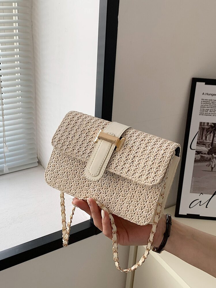 Mini Metal Decor Flap Straw Bag | SHEIN