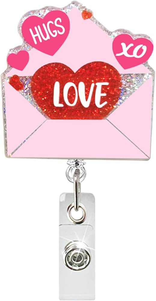 Valentine's Day Love Letter Nurse Badge Reel Retractable Glitter Cute Pink Red Name Tag Acrylic A... | Amazon (US)