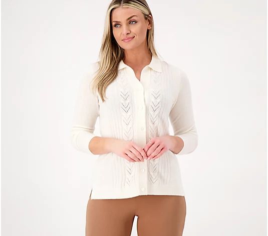 Isaac Mizrahi Live! Cashmere Button Front Cable Stitch Sweater Cardi - QVC.com | QVC