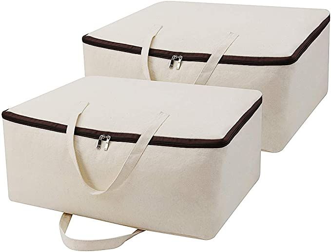 Breathable Canvas Soft Storage Bag with Handles, Beige, 2pcs | Amazon (US)