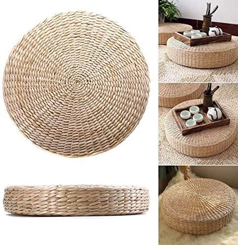 Josopa Straw Flat Seat Cushion 40cm Round Pouf Tatami Cushion Knitted Floor Cushions Straw Medita... | Amazon (US)