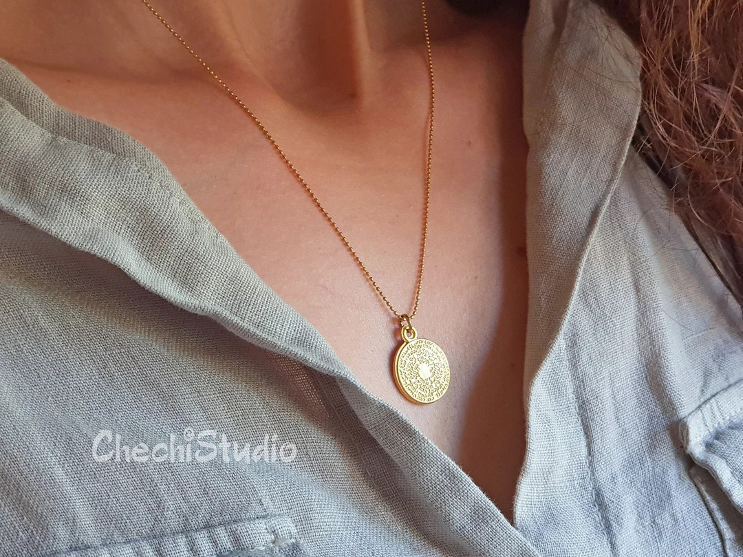 Gold Medallion Necklace, Dainty Gold Coin Necklace, Delicate Gold Necklace, Greek Coin Necklace, ... | Etsy (US)