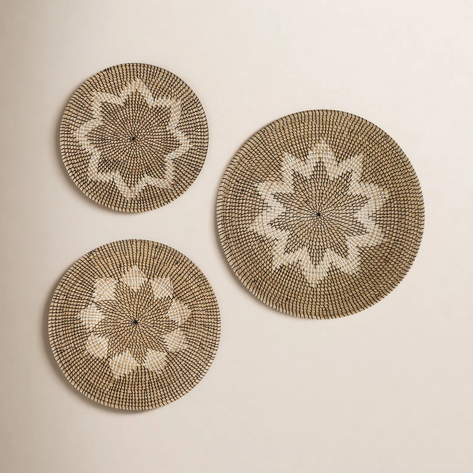 Seagrass Handmade Woven Floral Basket Plate Home Wall Decor with Black and White Accents | Wayfair North America